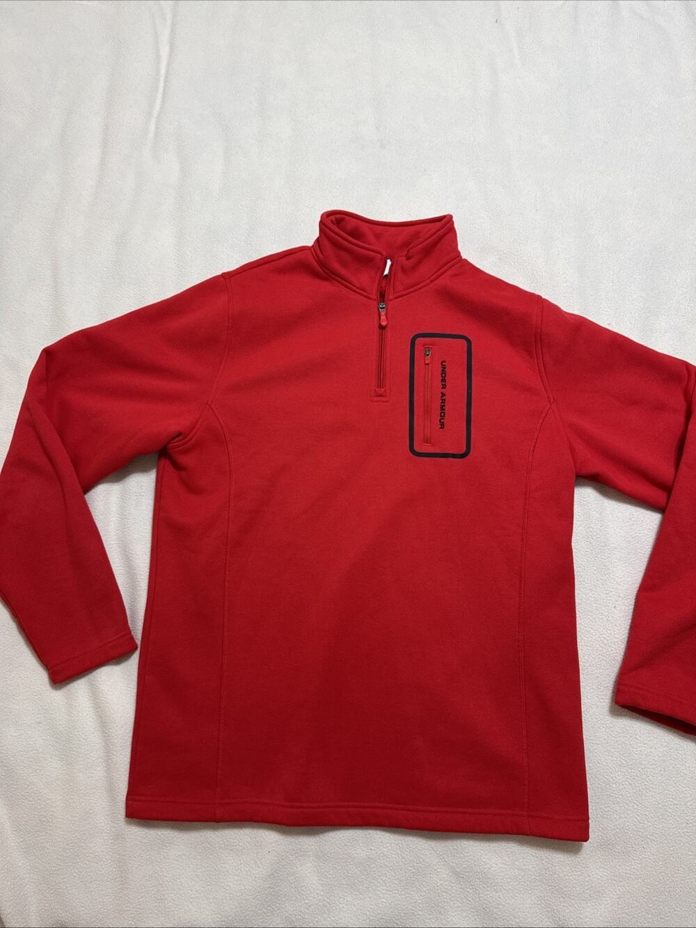 Red Under Armour Sweater w/Pocket Mens Size L 1/4 Zip Up Pullover Sweatshirt